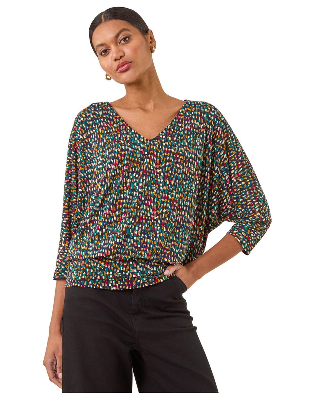 Roman Black Abstract Bubble Hem Top