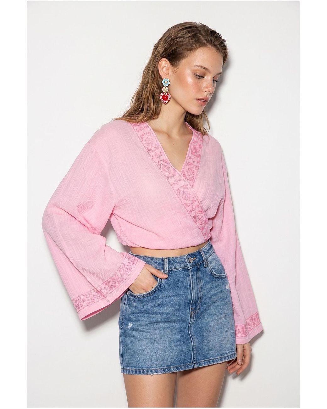 Bianco Lucci Pink Cotton Blouse
