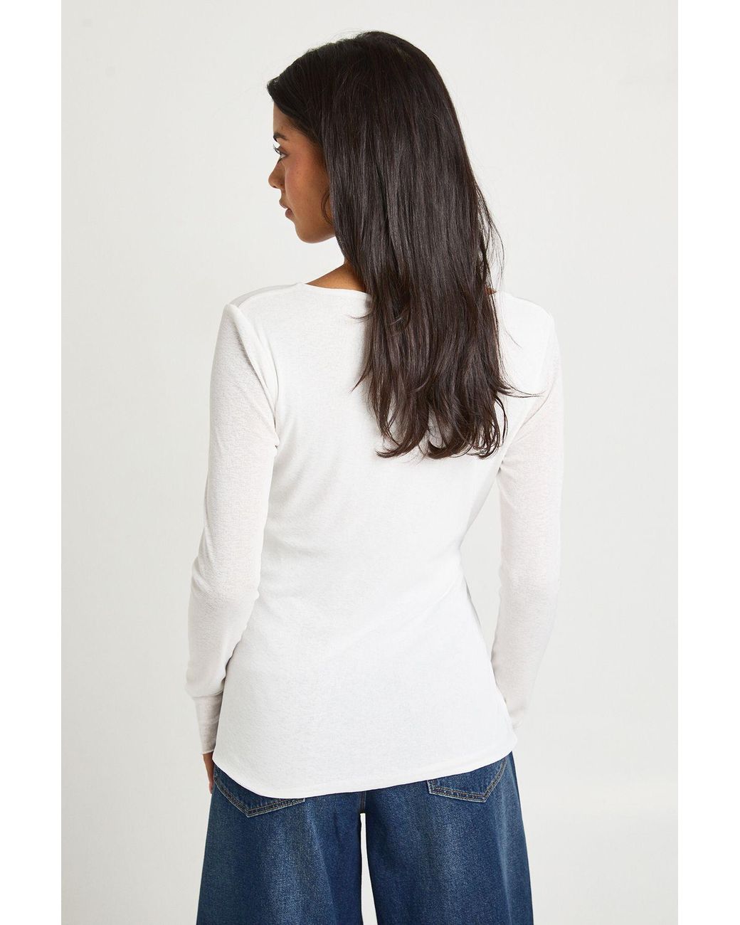 Boohoo White Double Layered Textured Mesh Drape Front Long Sleeve Top