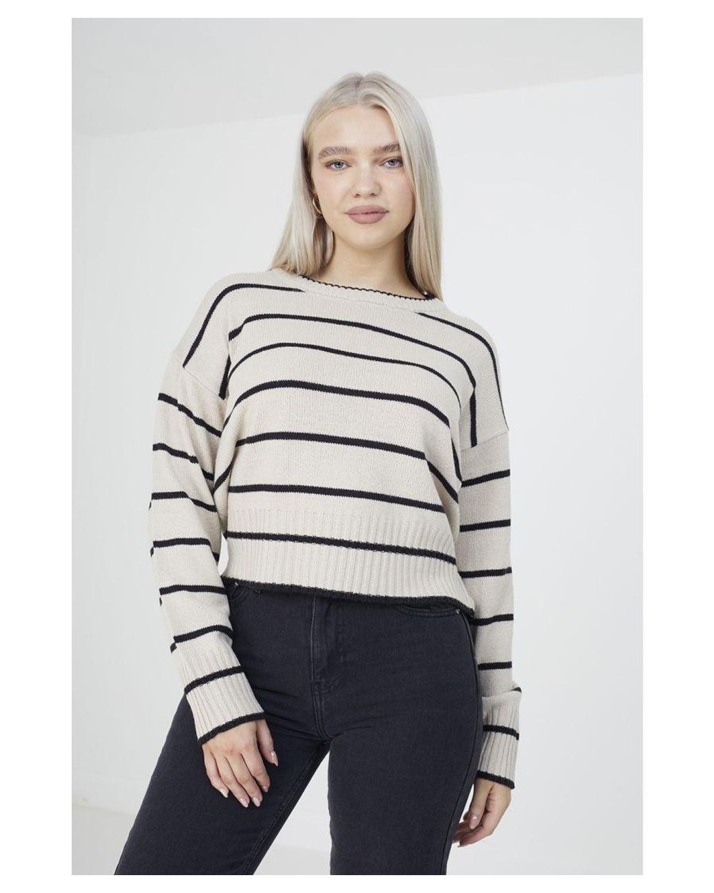 Brave Soul White 'Mason' Fine Stripe Lightweight Knitted Jumper