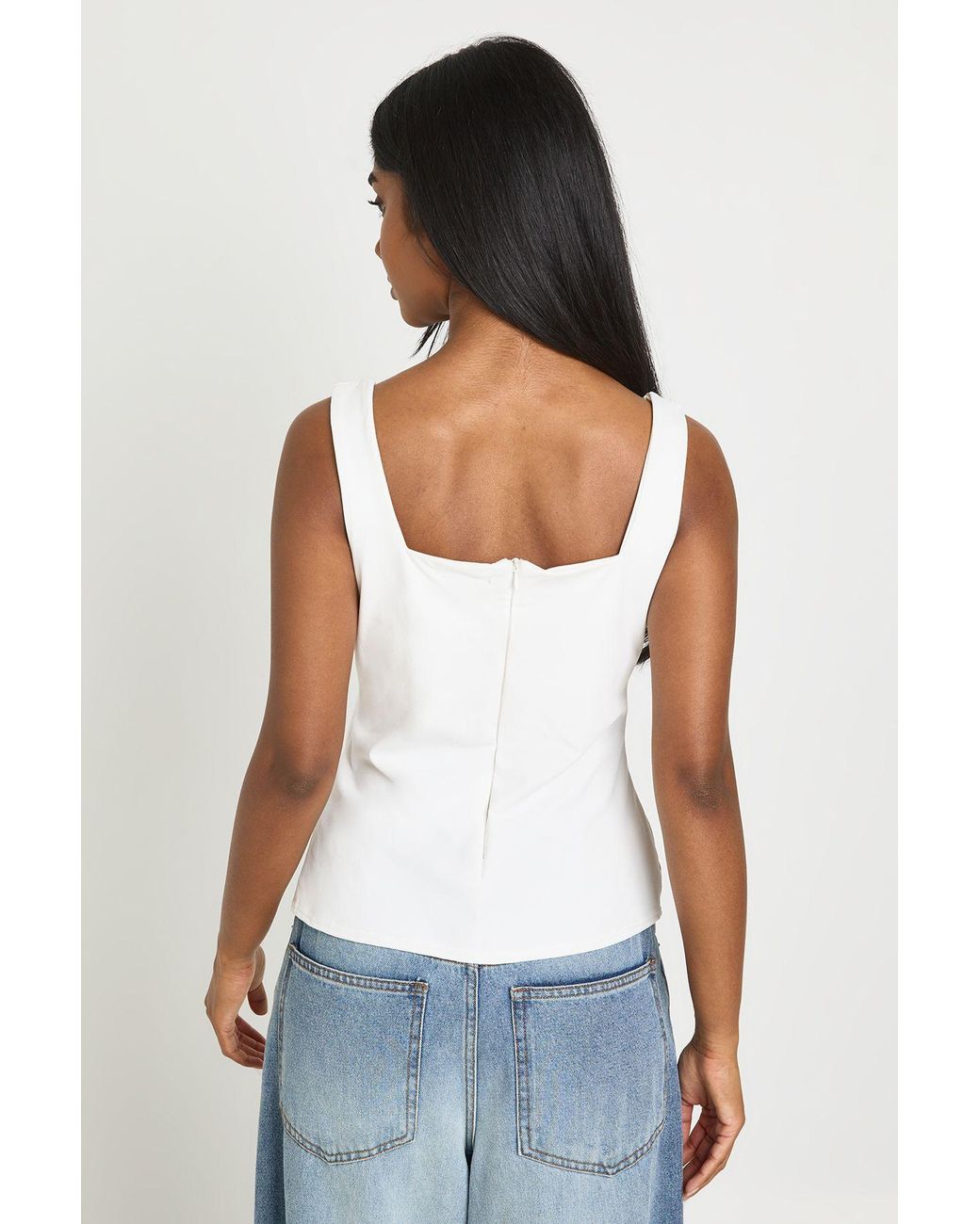 Boohoo White Fitted Square Neck Cinched Strappy Top