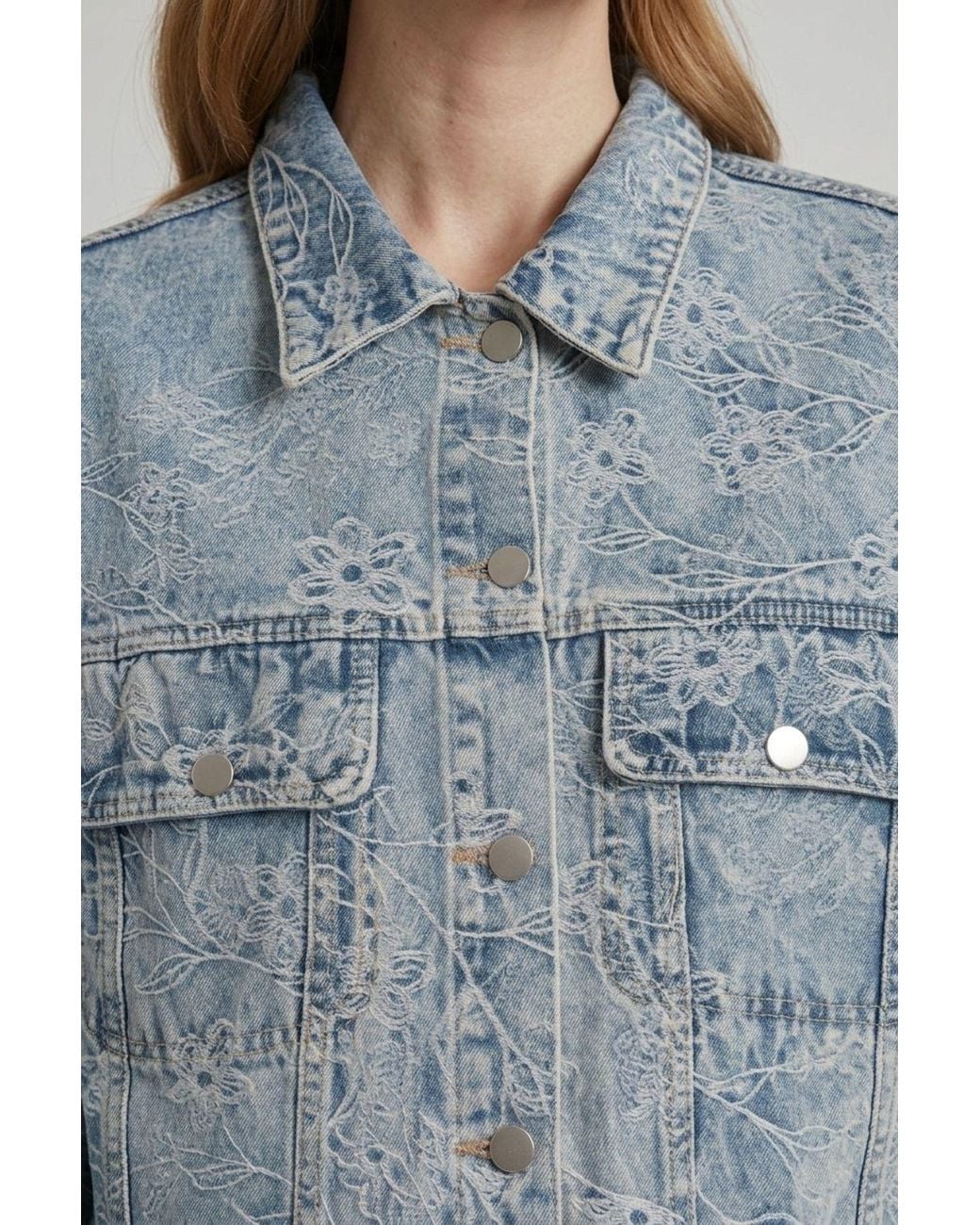 Izabel London Blue Floral Embroidered Relaxed Denim Jacket