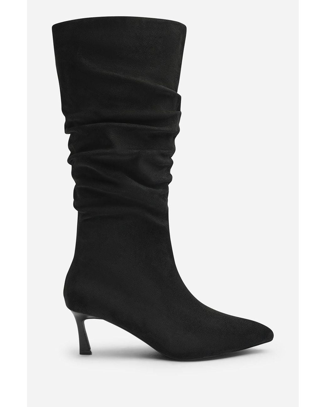 Where's That From Black Kivora Ruched Knee High Pointed Stiletto Boot