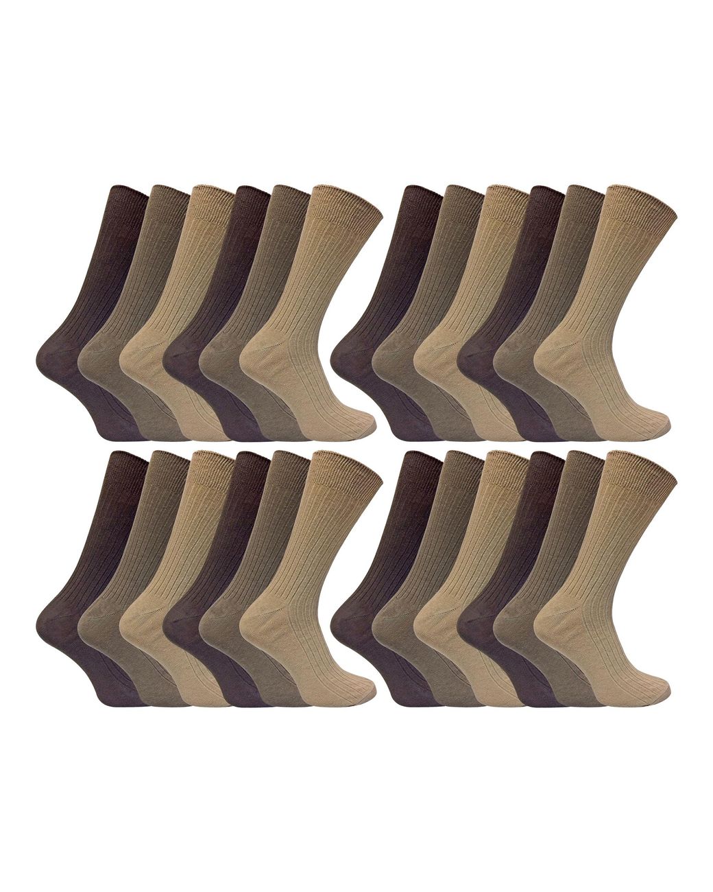 Sock Snob Brown 24 Pairs Multipack Ultimate Comfort 100% Cotton Socks for men