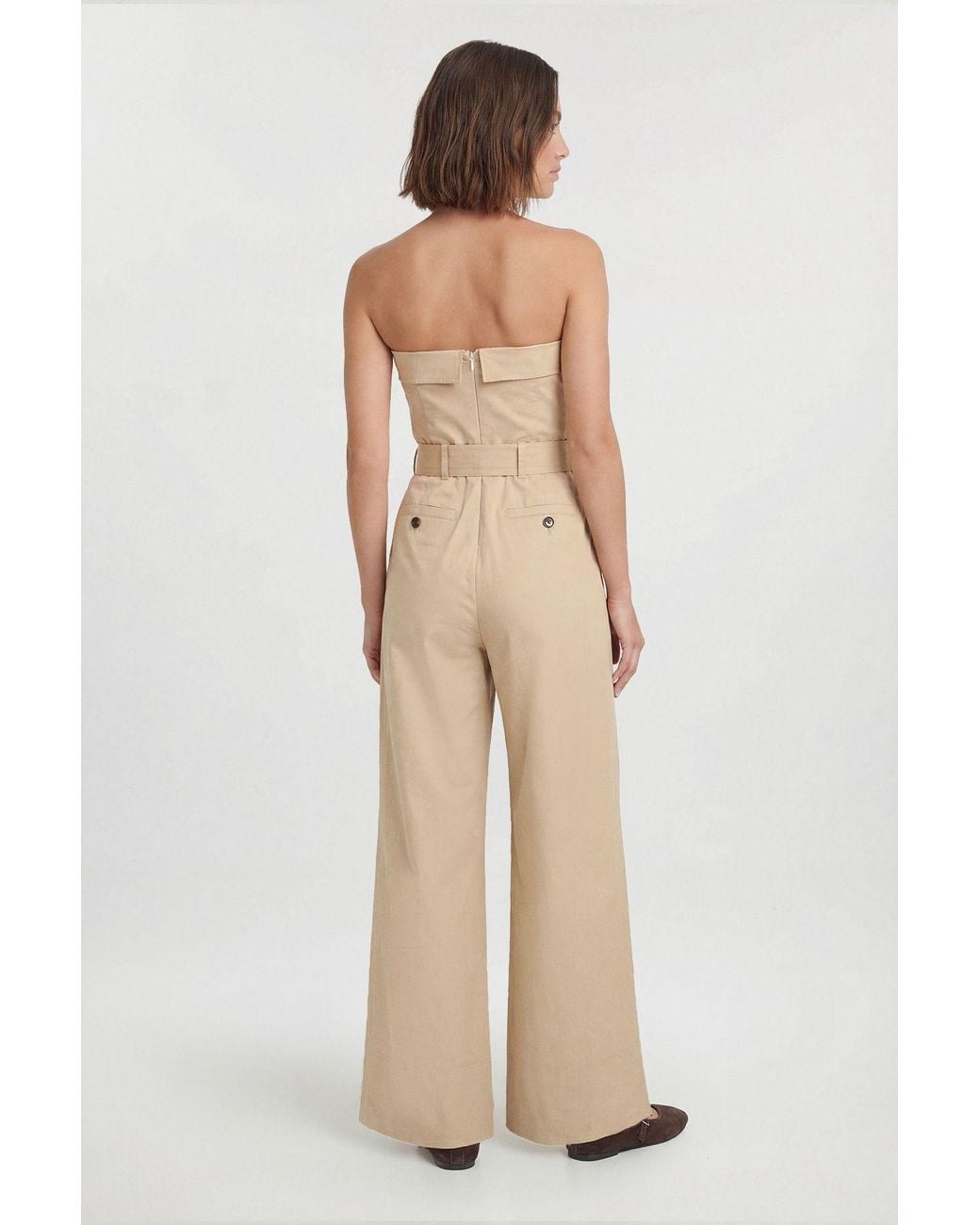 Karen Millen Brown Tailored Cotton Trench Bandeau Jumpsuit