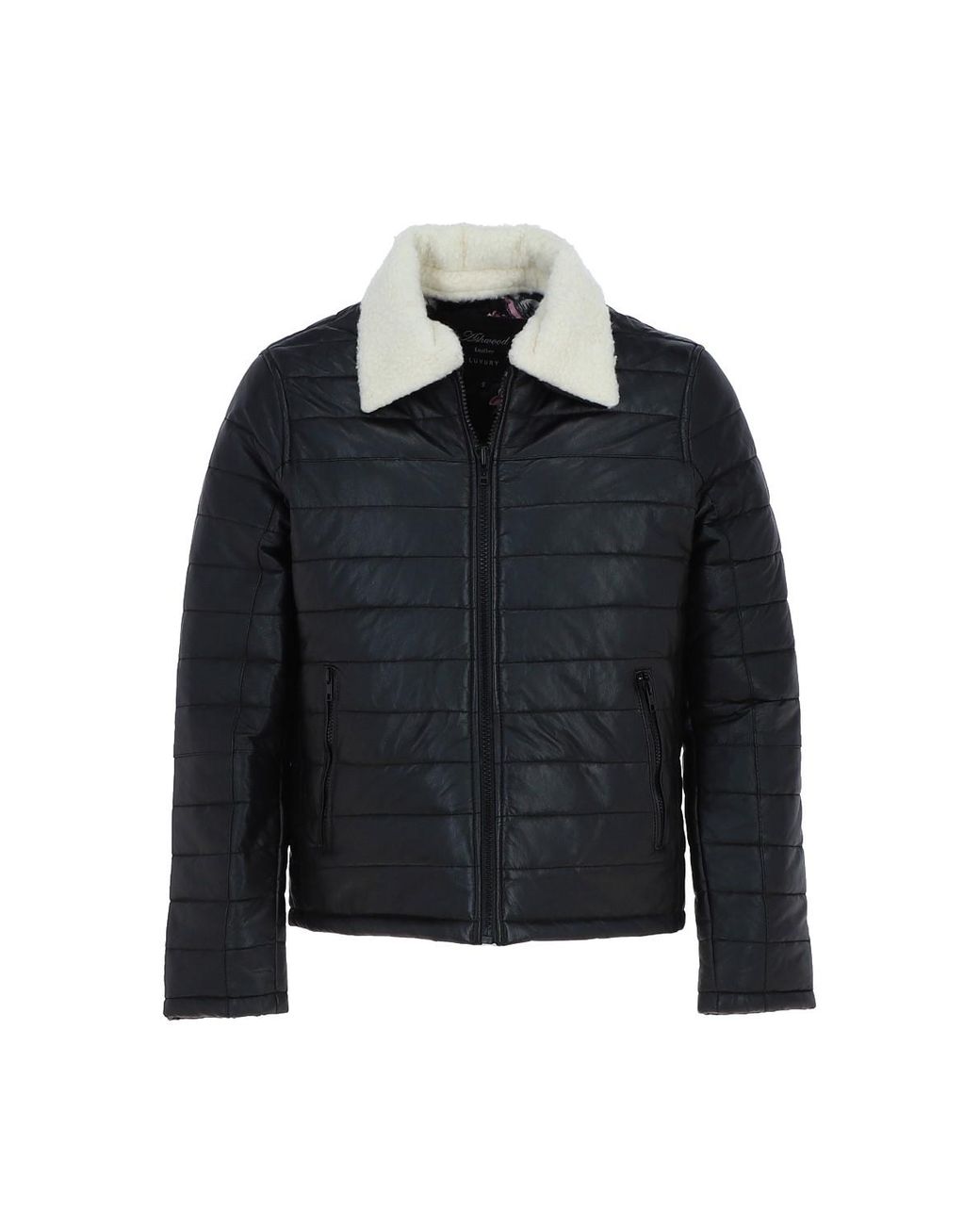 Ashwood Leather Black 'Piuma Alpina' Real Puffer Jacket With Faux Fur Collar for men