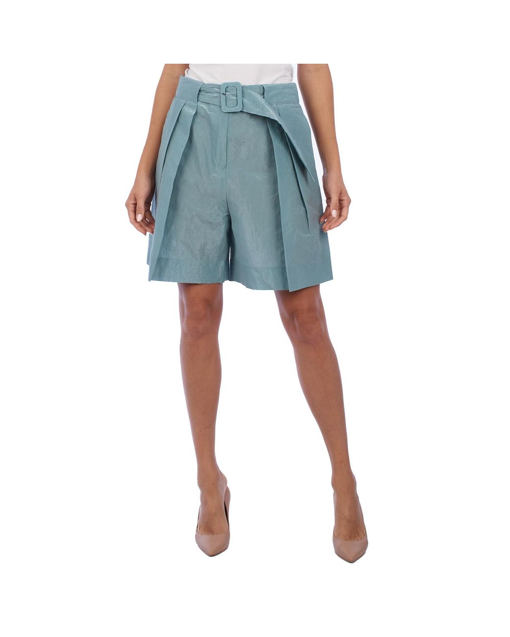 Emporio Armani Blue High Waisted Pleated Shorts 5Np41T