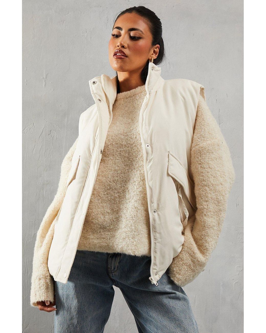 MissPap Natural Padded Puffer Zip Pocket Gilet