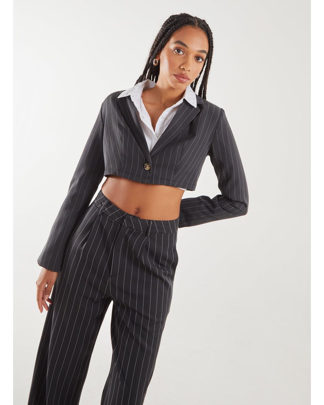 Pink Vanilla Blue Pinstripe Cropped Blazer