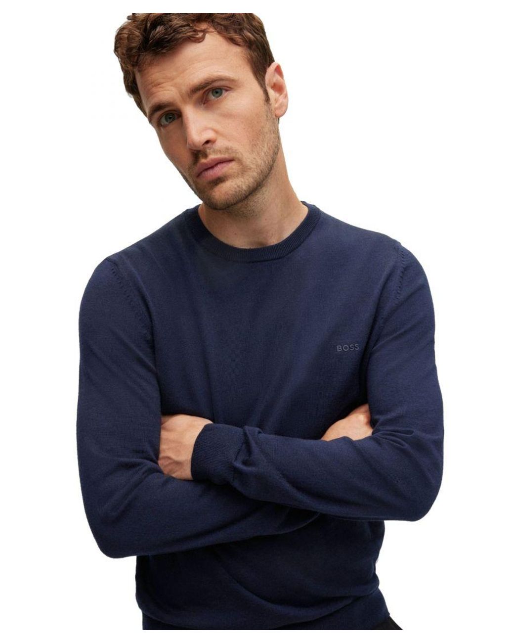 Boss Blue Botto-L Crew Neck Knitwear Dark Merino Wool for men