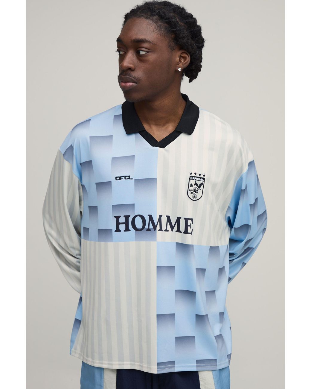 BoohooMAN Blue Oversized Homme Printed Rugby Polo for men