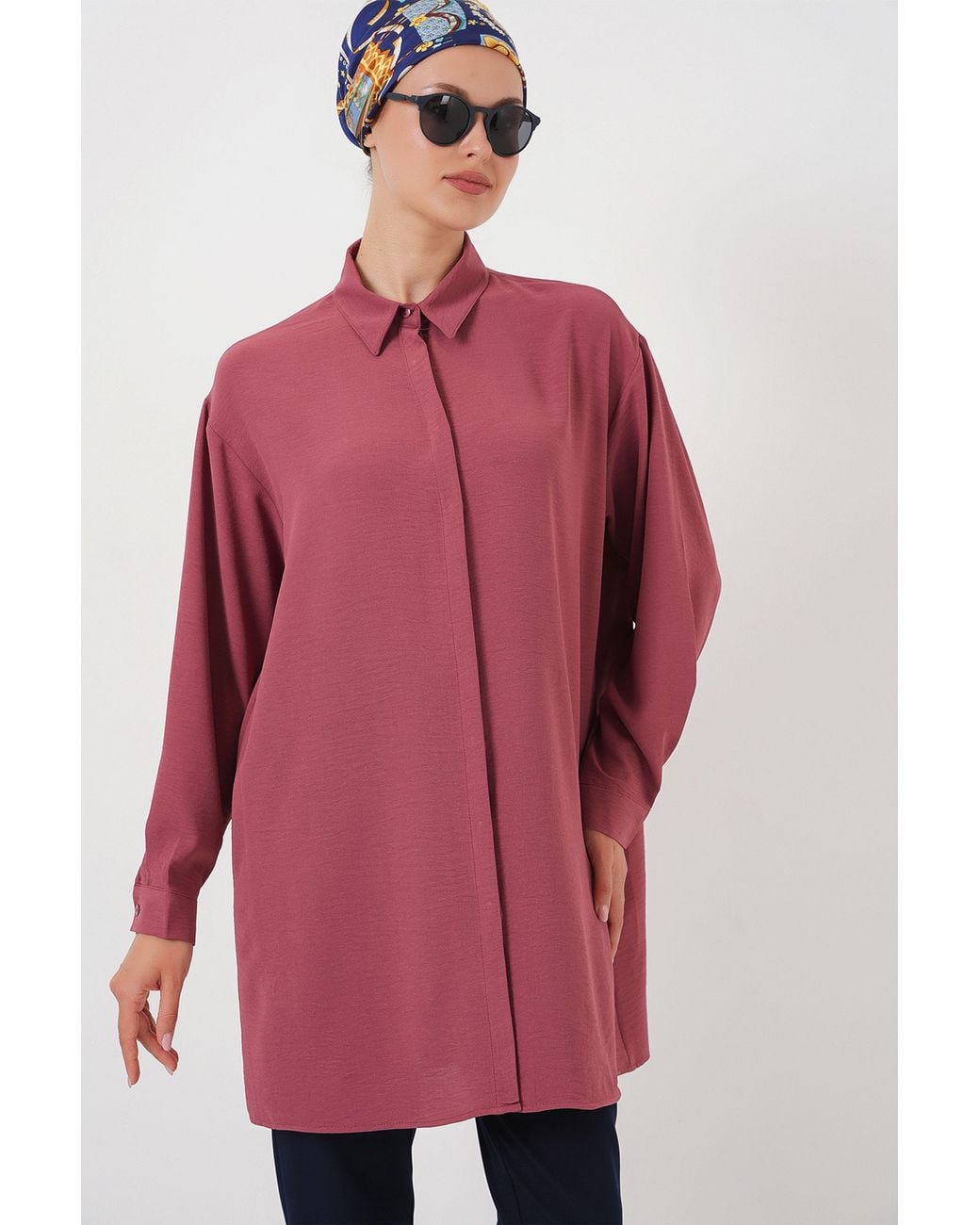 Bigdart Red Oversized Long Sleeve Button-Up Blouse With Shirt Collar