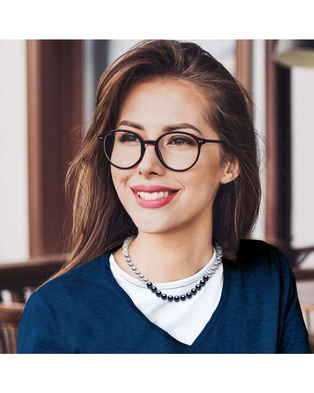 Ateliers Saint Germain Blue Necklace Of Real Cultured Freshwater Pearls And Round 8-9 Mm
