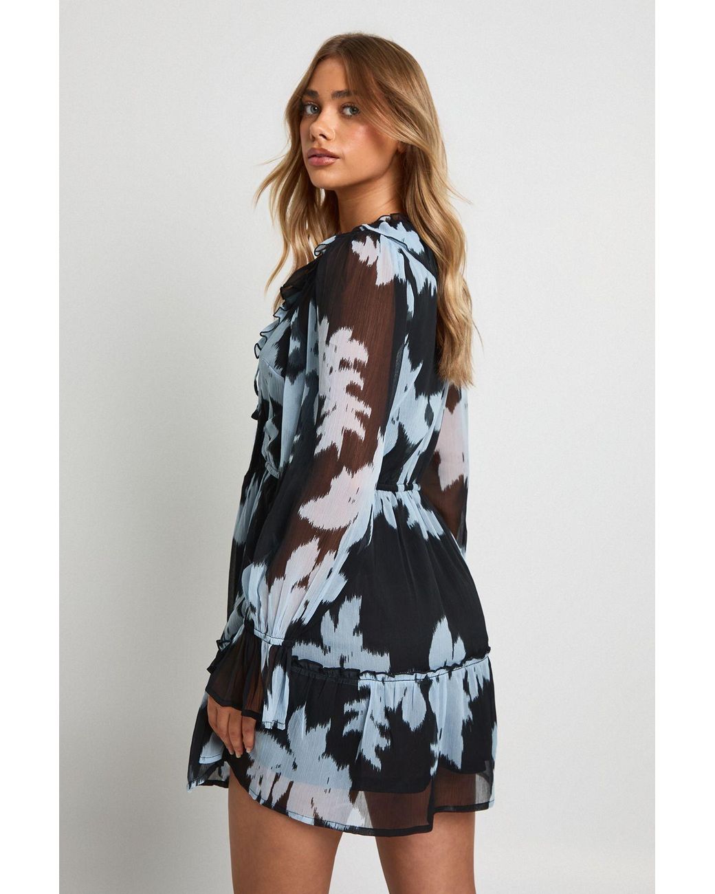 Boohoo Brown Floral Chiffon Tiered Smock Dress