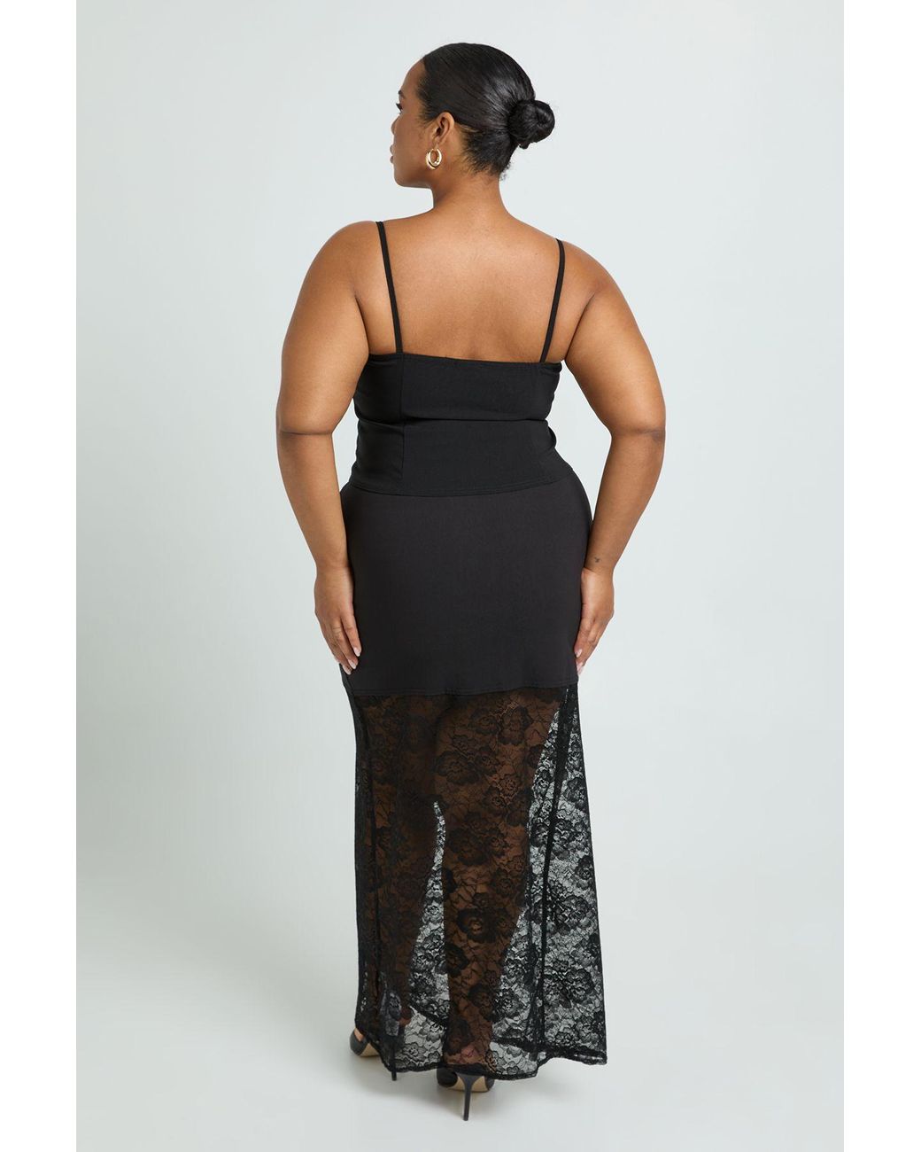 Boohoo Black Plus Lace Contrast Maxi Skirt
