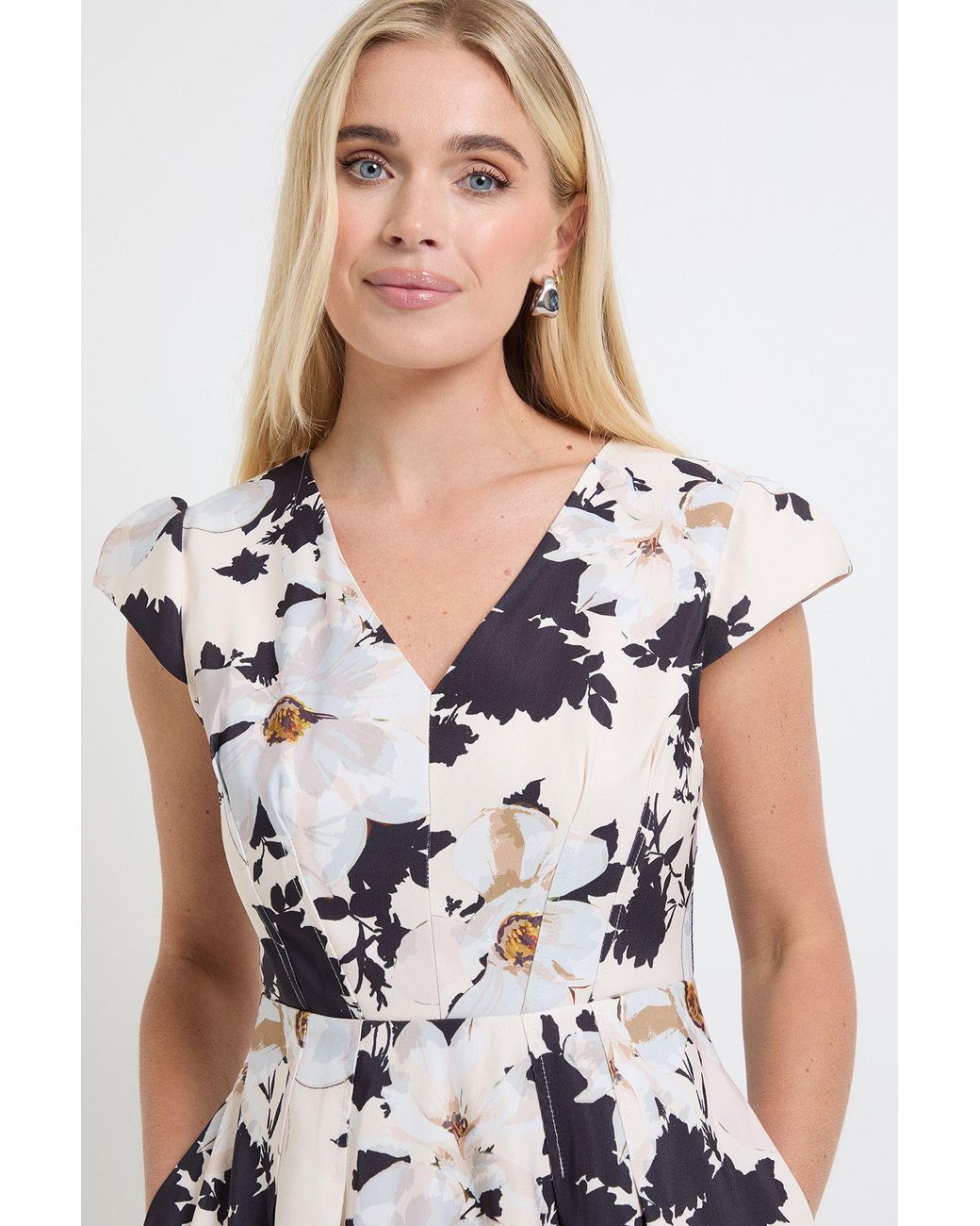 Wallis White Petite Floral Ottoman Twill Midi Dress