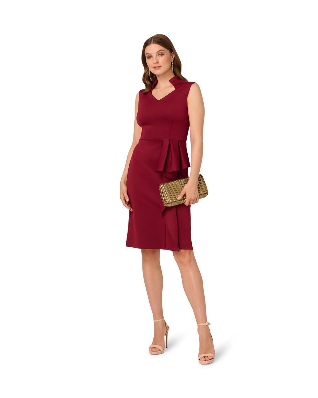 Adrianna Papell Red Ruffle Scuba Midi Dress
