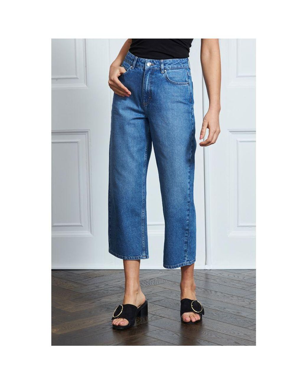 Sosandar Blue Mid Denim Culotte Jeans Cotton