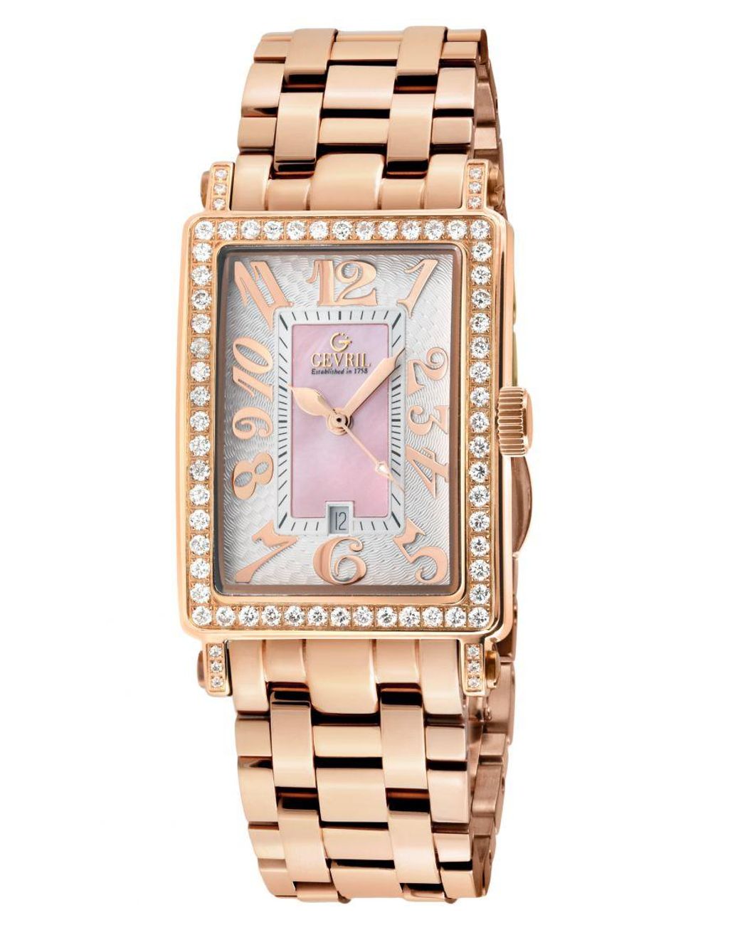 Gevril Natural Ave Of Americas Mini Swiss Quartz Diamond Case, Mop Dial Watch