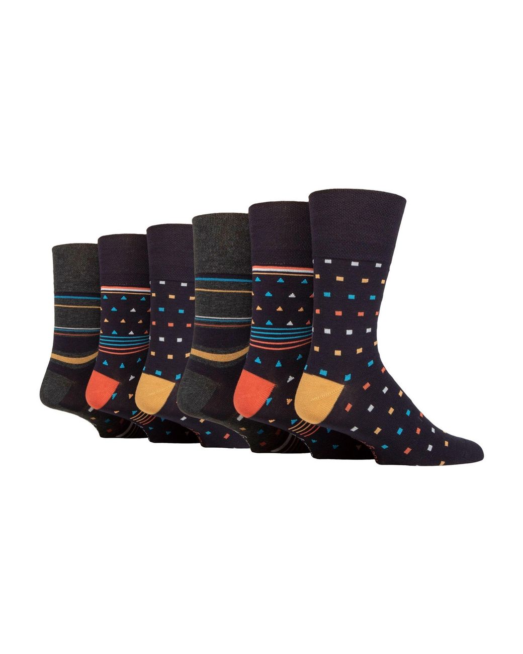 Gentle Grip Blue 6 Pack Non Elastic Loose Top Bamboo Socks for men