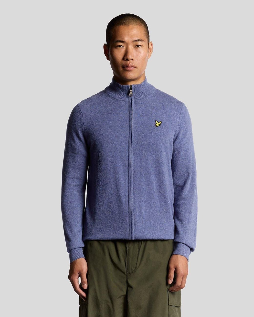 Lyle & Scott Blue Lambswool Blend Zip Cardigan for men