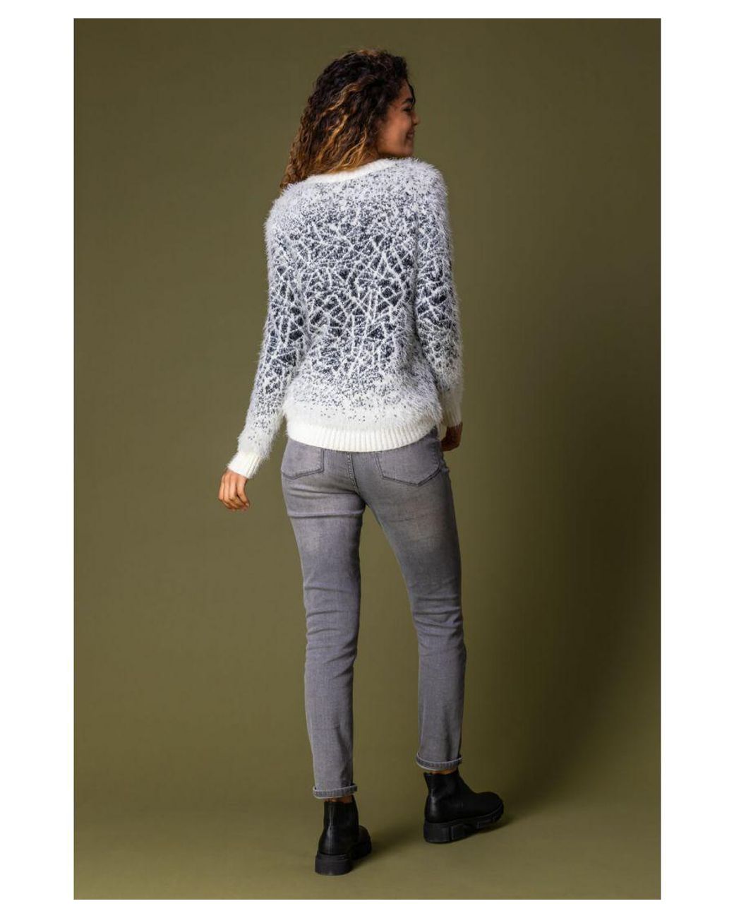 Roman Gray Mosaic Print Fluffy Jumper