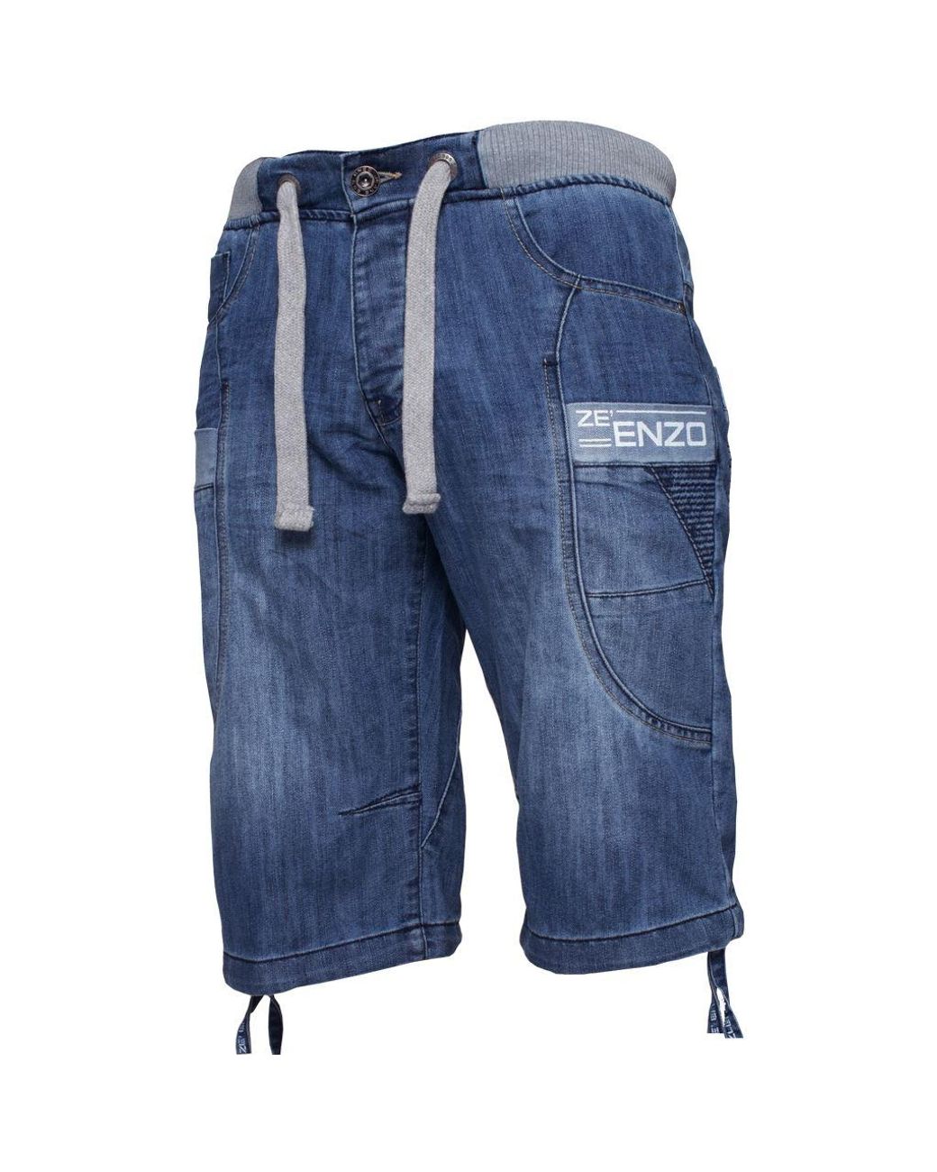 Enzo Elastische Denim Shorts in het Blue voor heren