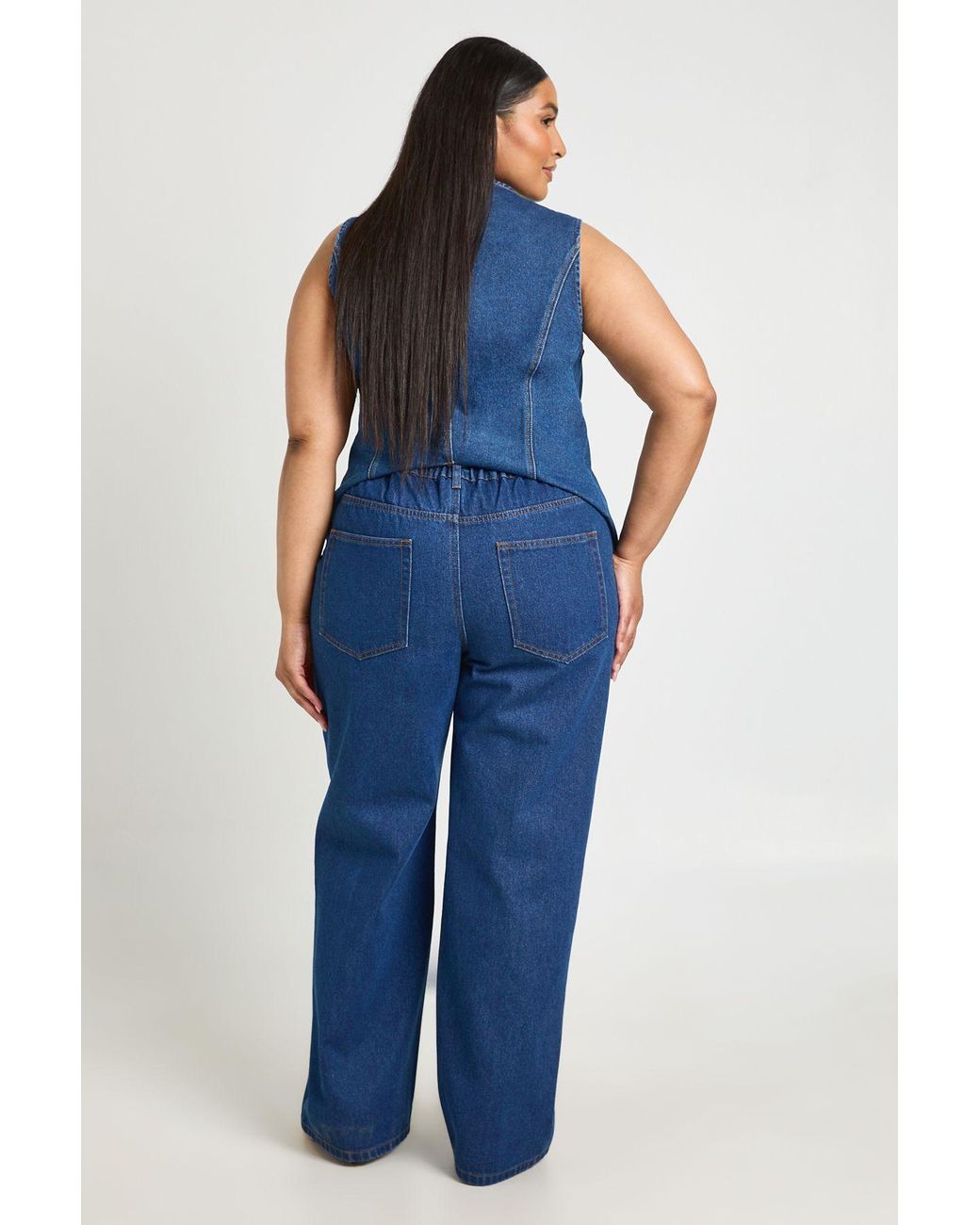 Boohoo Blue Plus Elasticated Back Channel Tie Straight Leg Jan