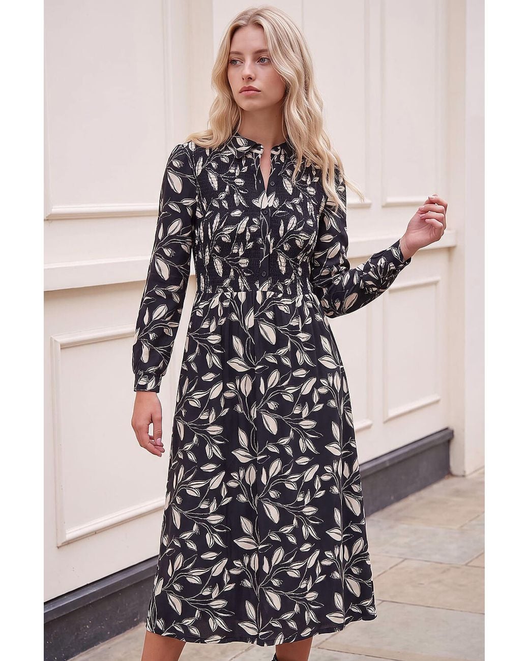 Roman Black Petite Shirred Bodice Dress