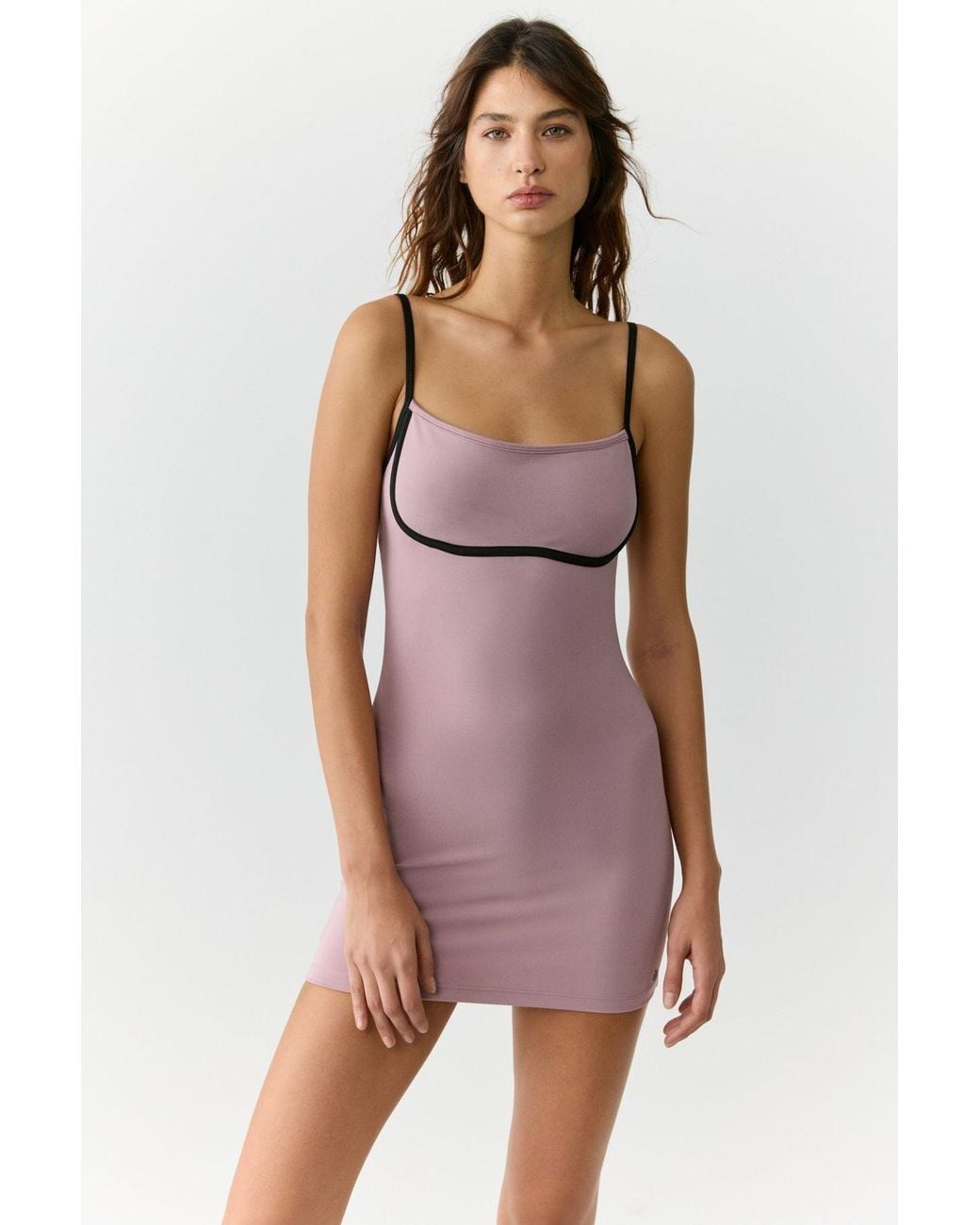 Grimelange Purple Square Neck Color Block Bodycon Dress
