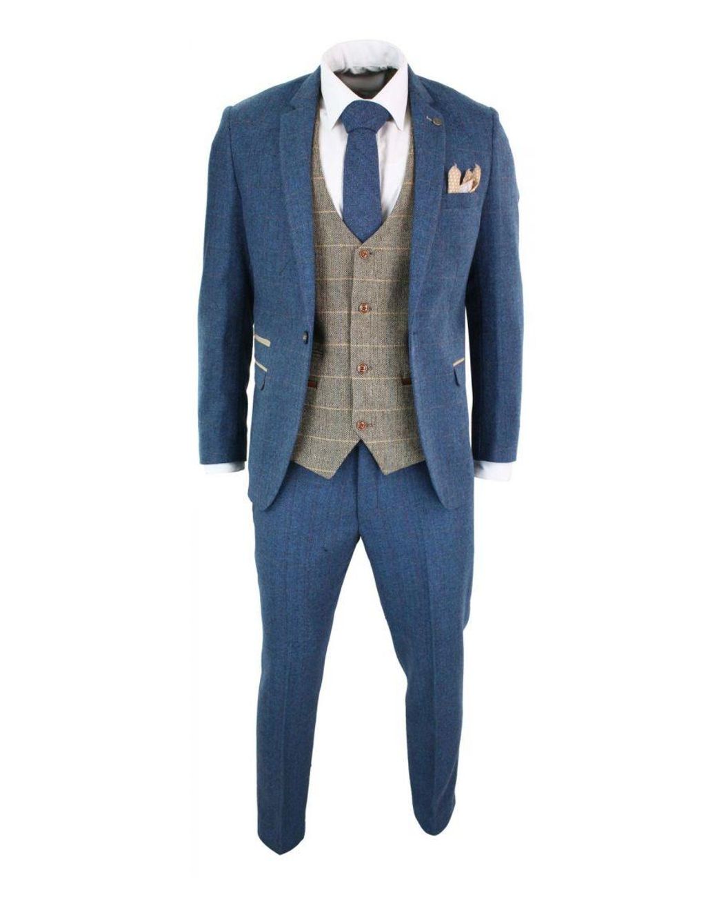 Infinity Leather Blue 3 Piece Tweed Vintage Suit for men