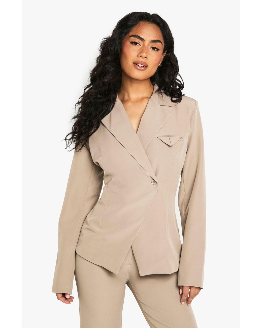 Boohoo Natural Pocket Detail Structured Blazer