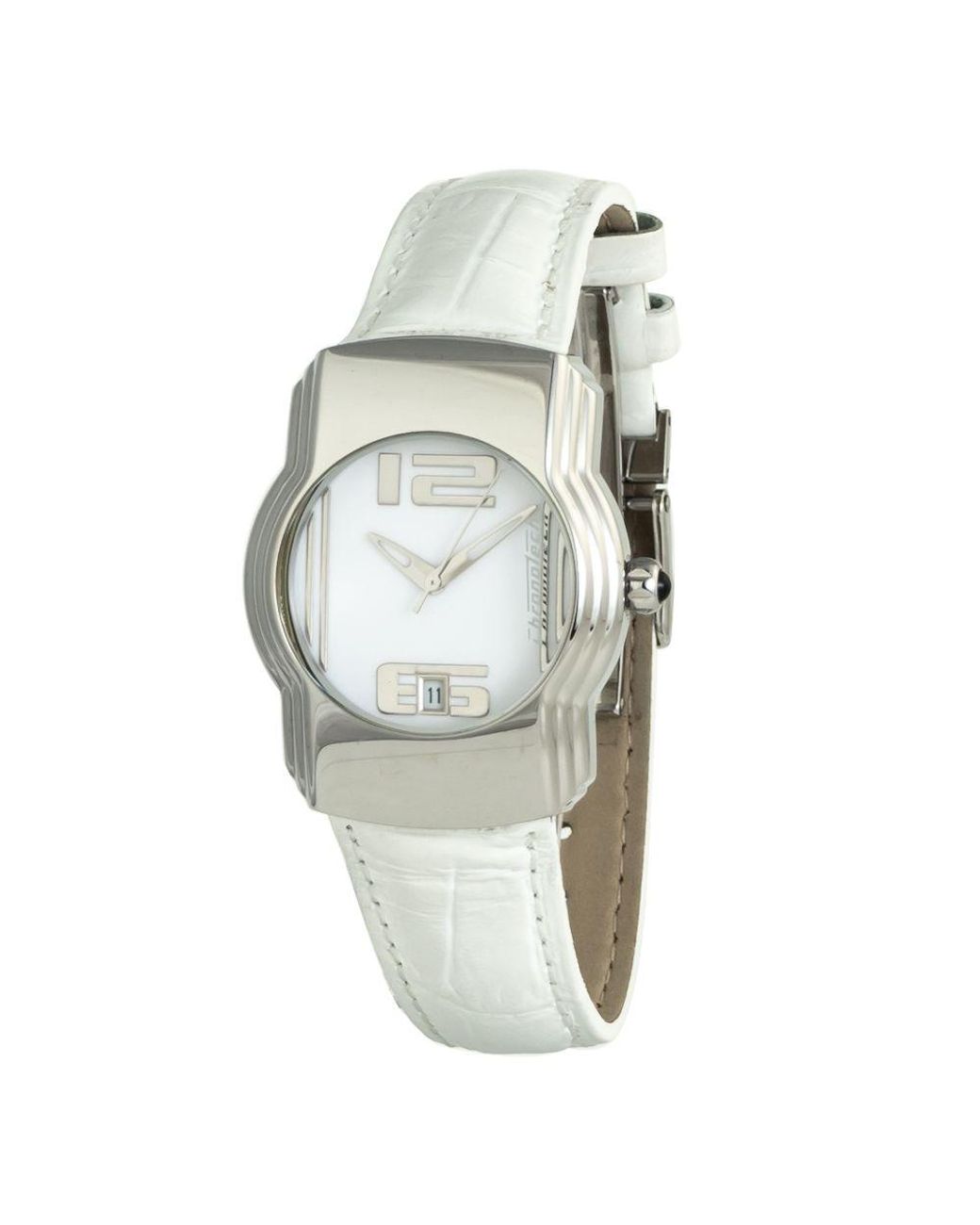 Chronotech Metallic White Leather Watch