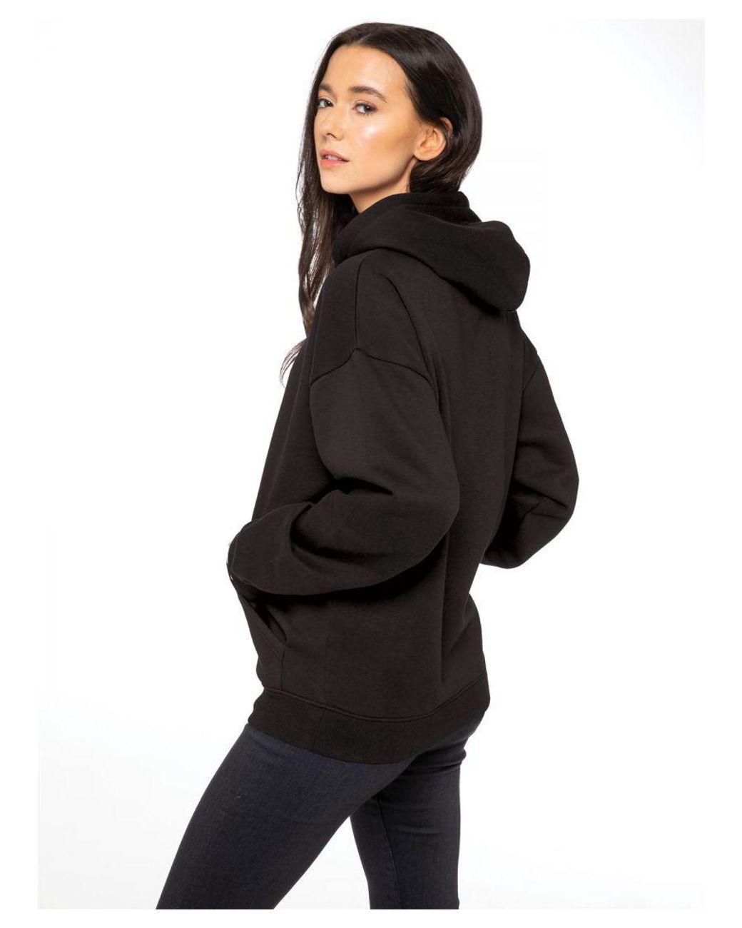 Enzo Black Ladies Oversized Essential Hoodie