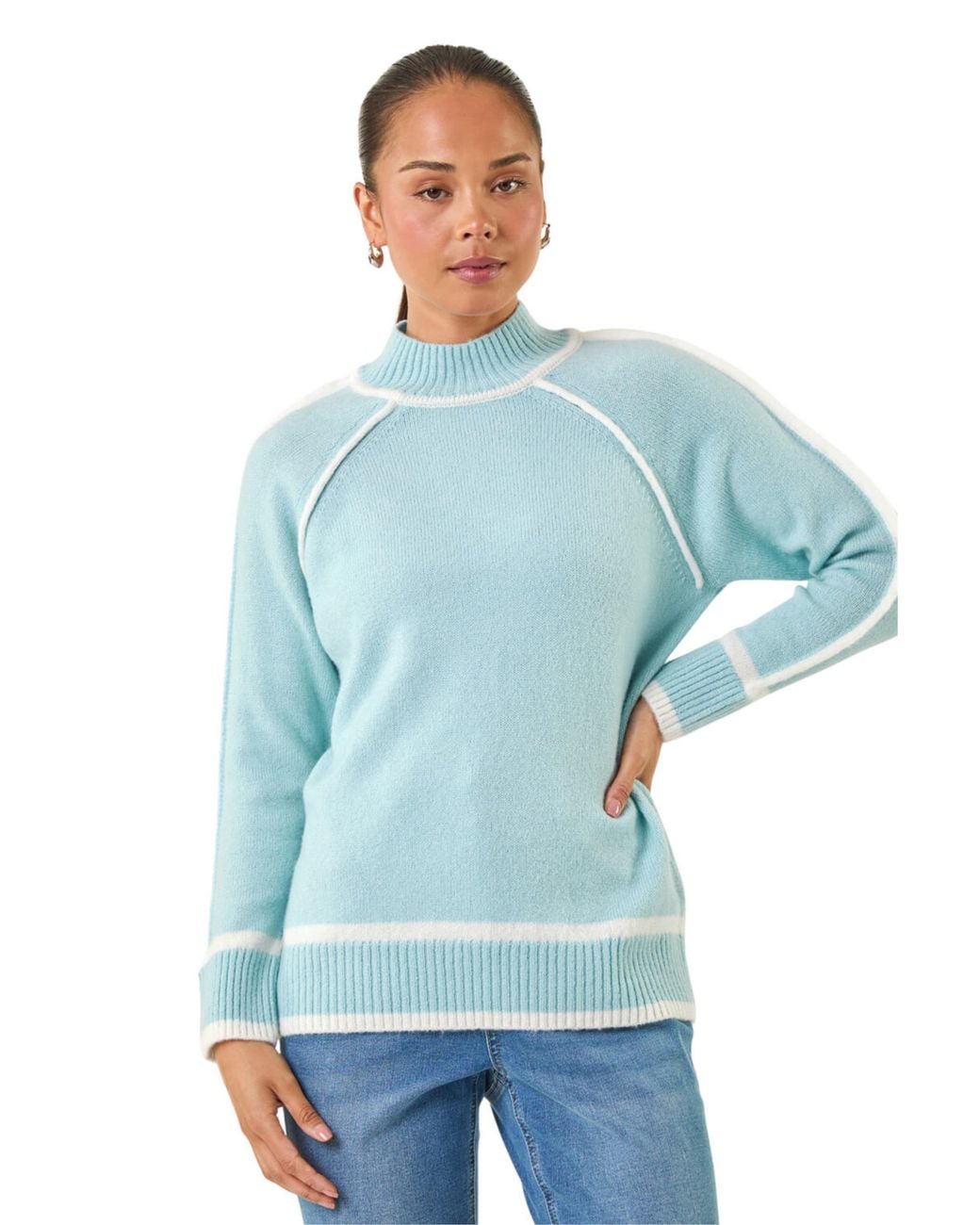 Roman Blue Petite Contrast Ribbed Knit Jumper