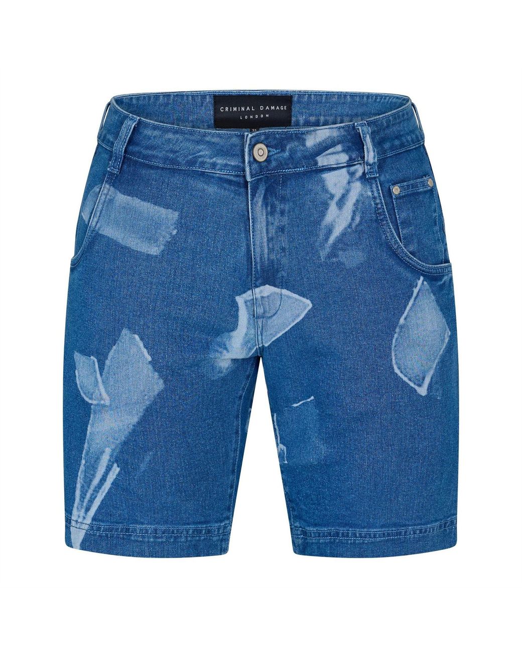 Criminal Damage Blue Shard Denim Shorts for men