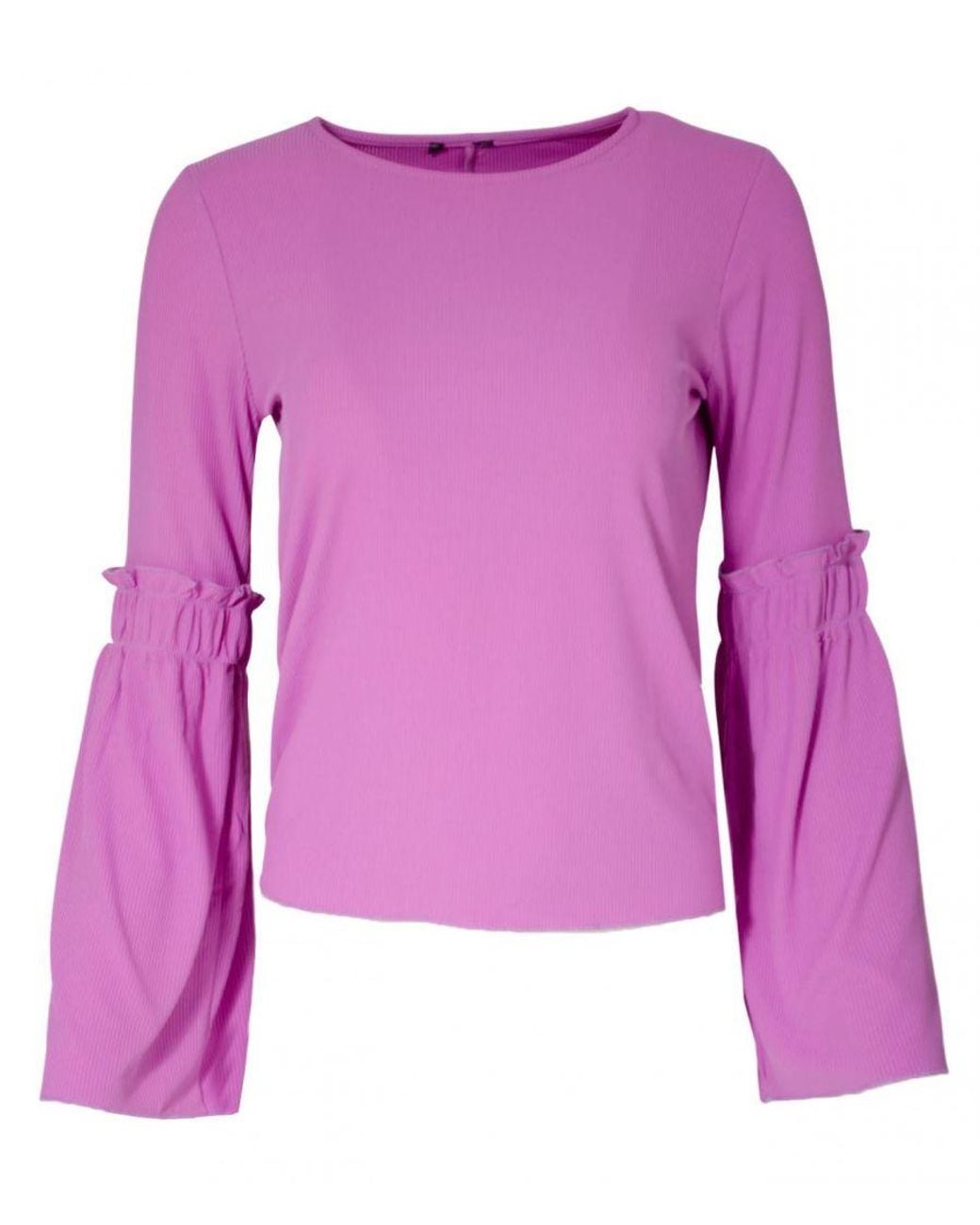 Secret Label Pink Ribbed Trumpet Sleeve Top