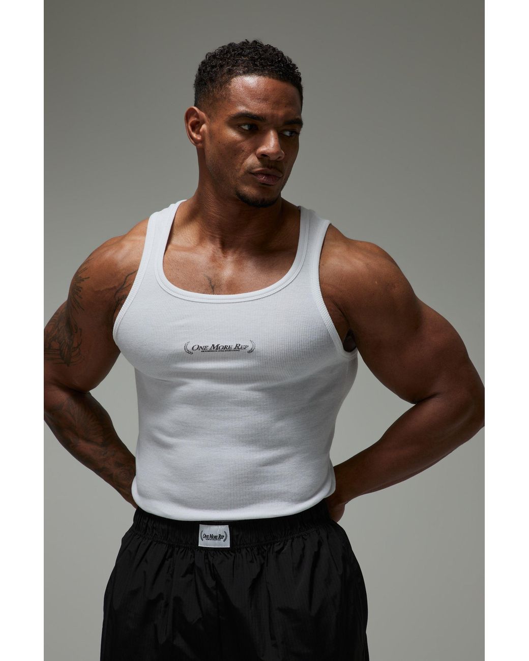 BoohooMAN Gray One More Rep Muscle Ribbed Vest for men