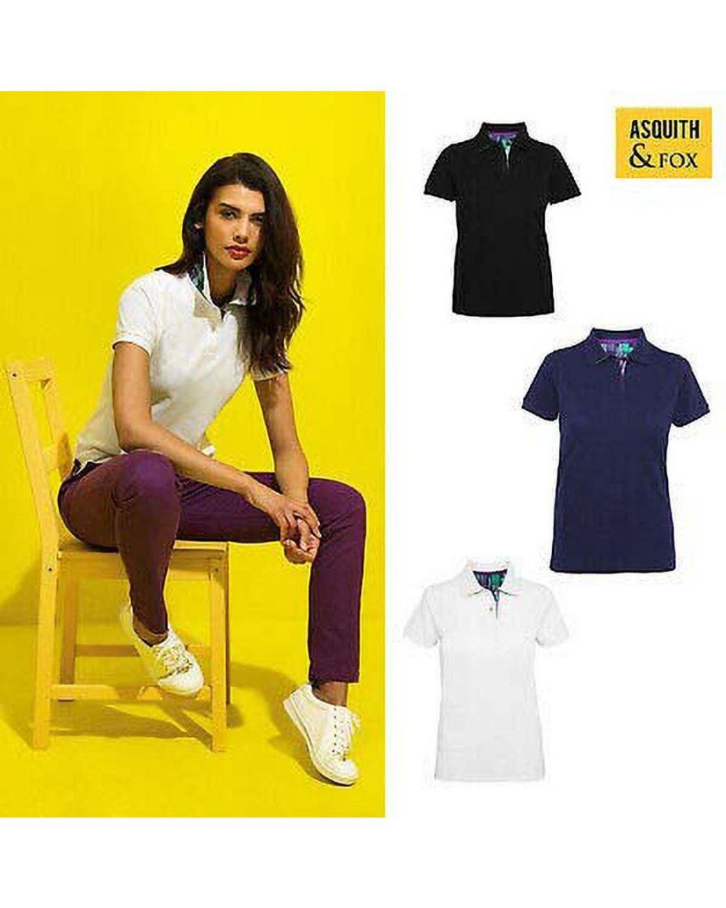 Asquith & Fox White Ladies Short Sleeve Performance Blend Polo Shirt