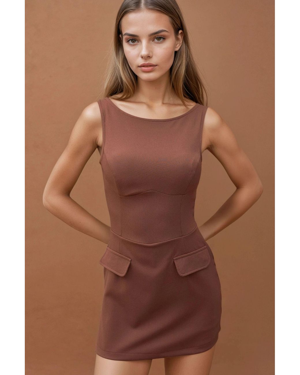 Hiccup Brown Fitted Mini Dress With Shorts