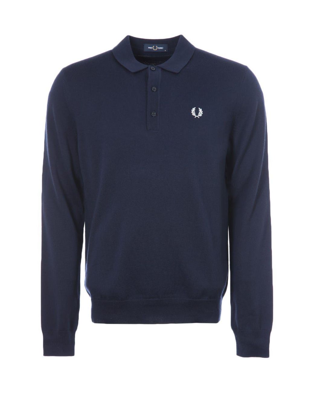 Fred Perry Blue Classic Knitted Long Sleeve Polo Shirt for men