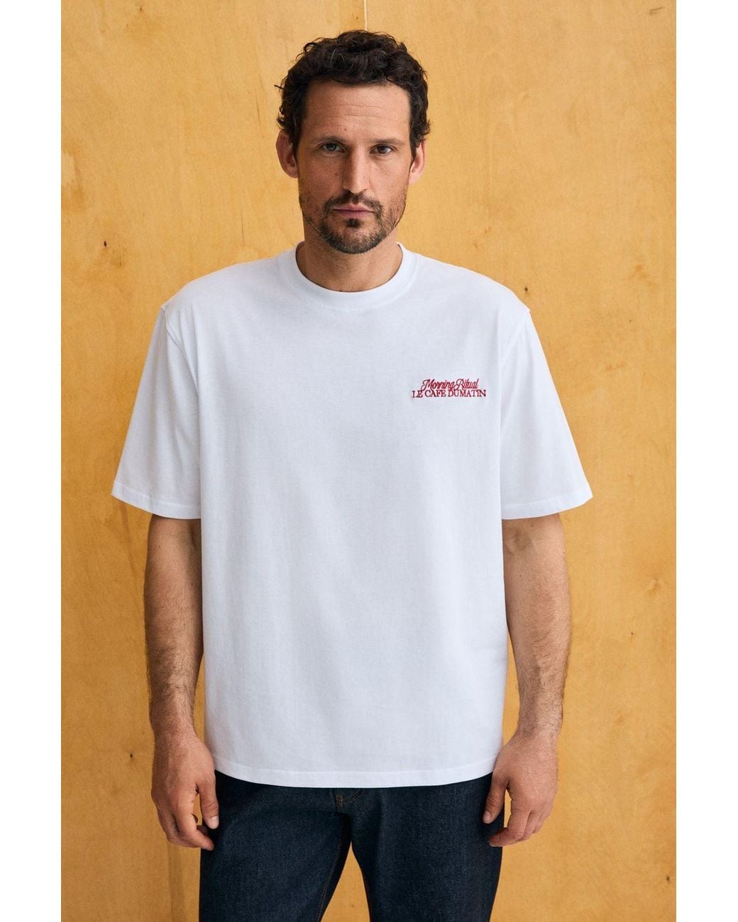 Grimelange Blue Printed Crew Neck T-Shirt for men