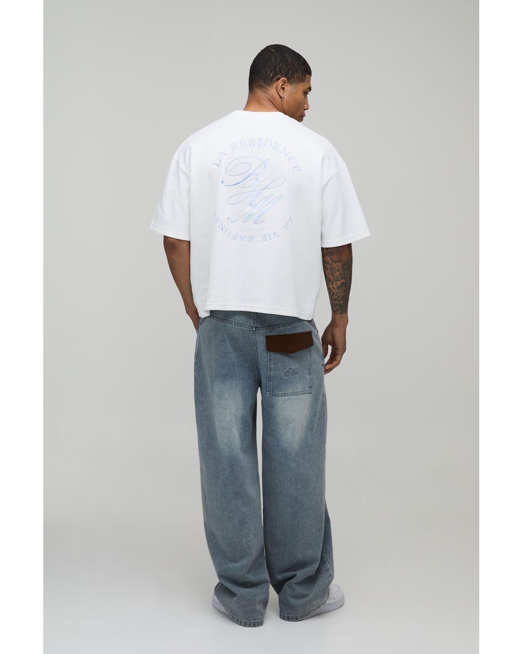 BoohooMAN White La Residence Embroidered Oversized Boxy T-Shirt for men