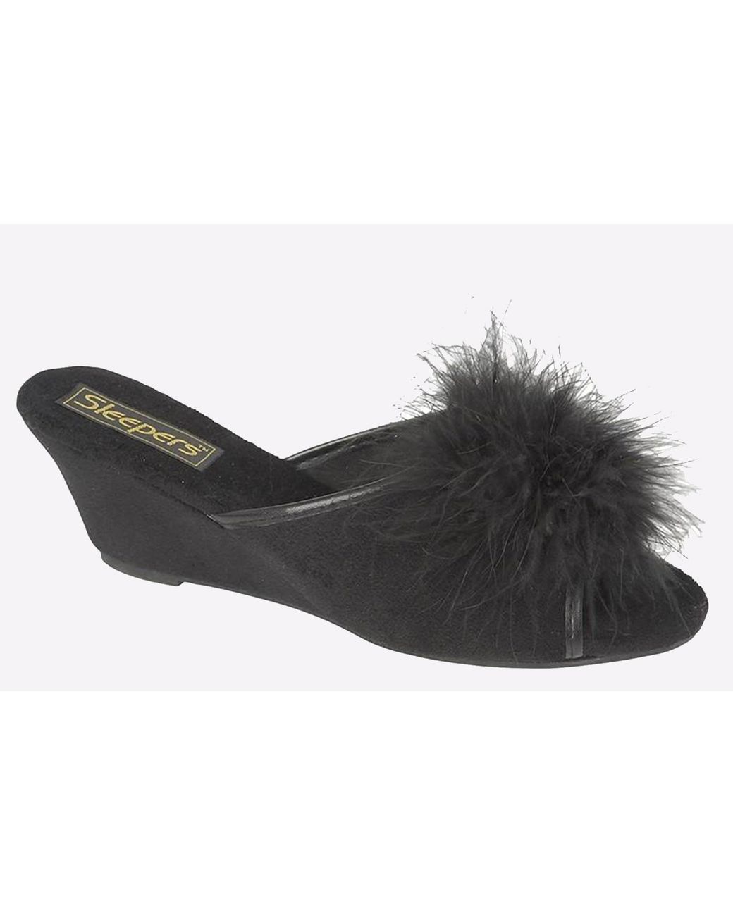 Sleeper Black Anne Jewelled Rosette Boa Mule