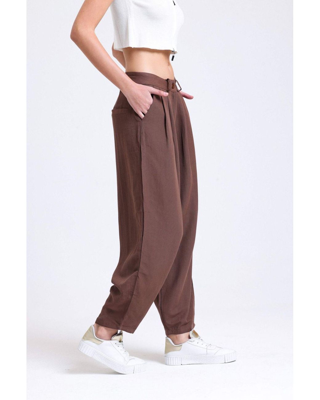 Hiccup Red Mid Rise Pleated Peg Leg Trousers