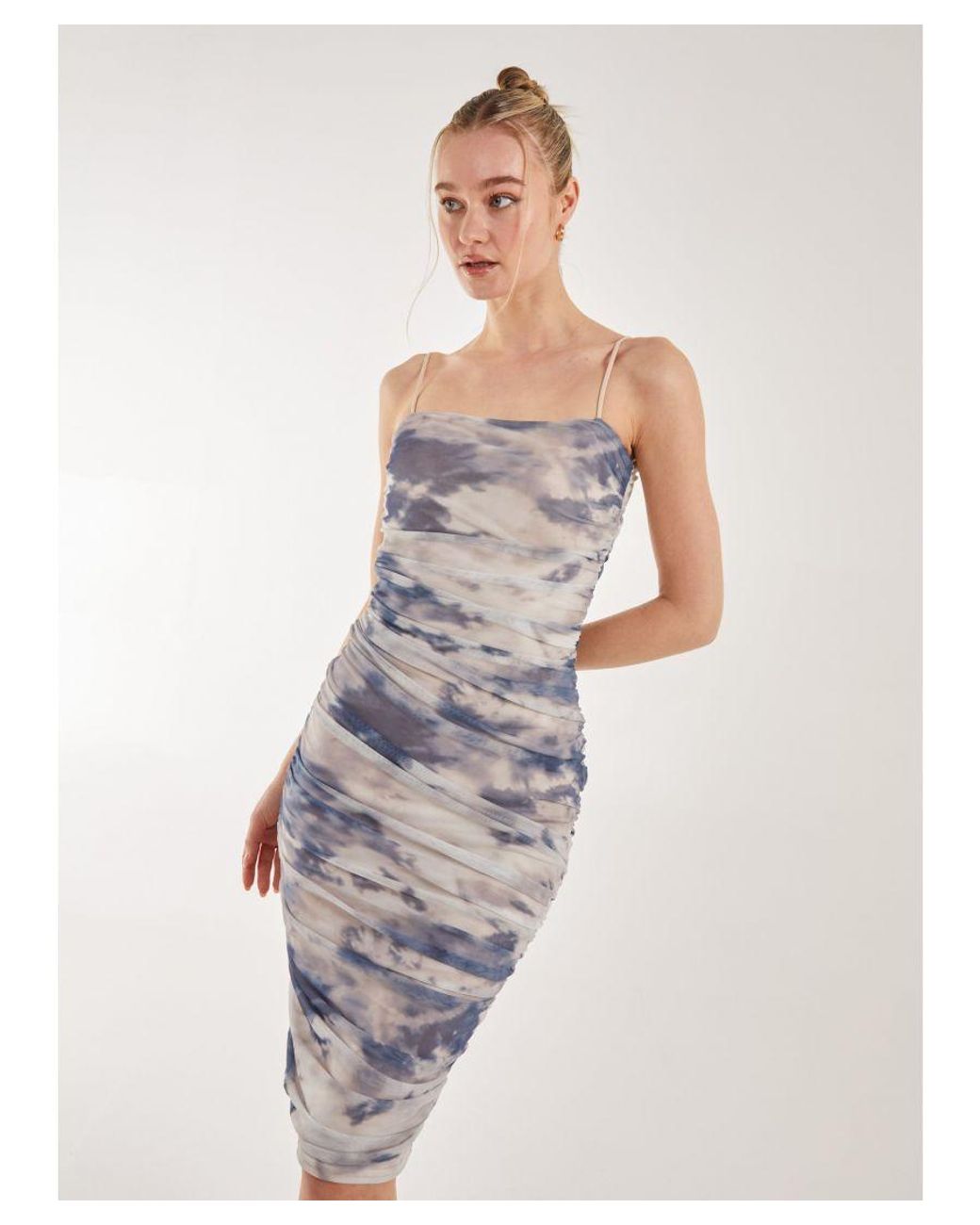 Pink Vanilla White Strappy Distressed Print Midi Dress