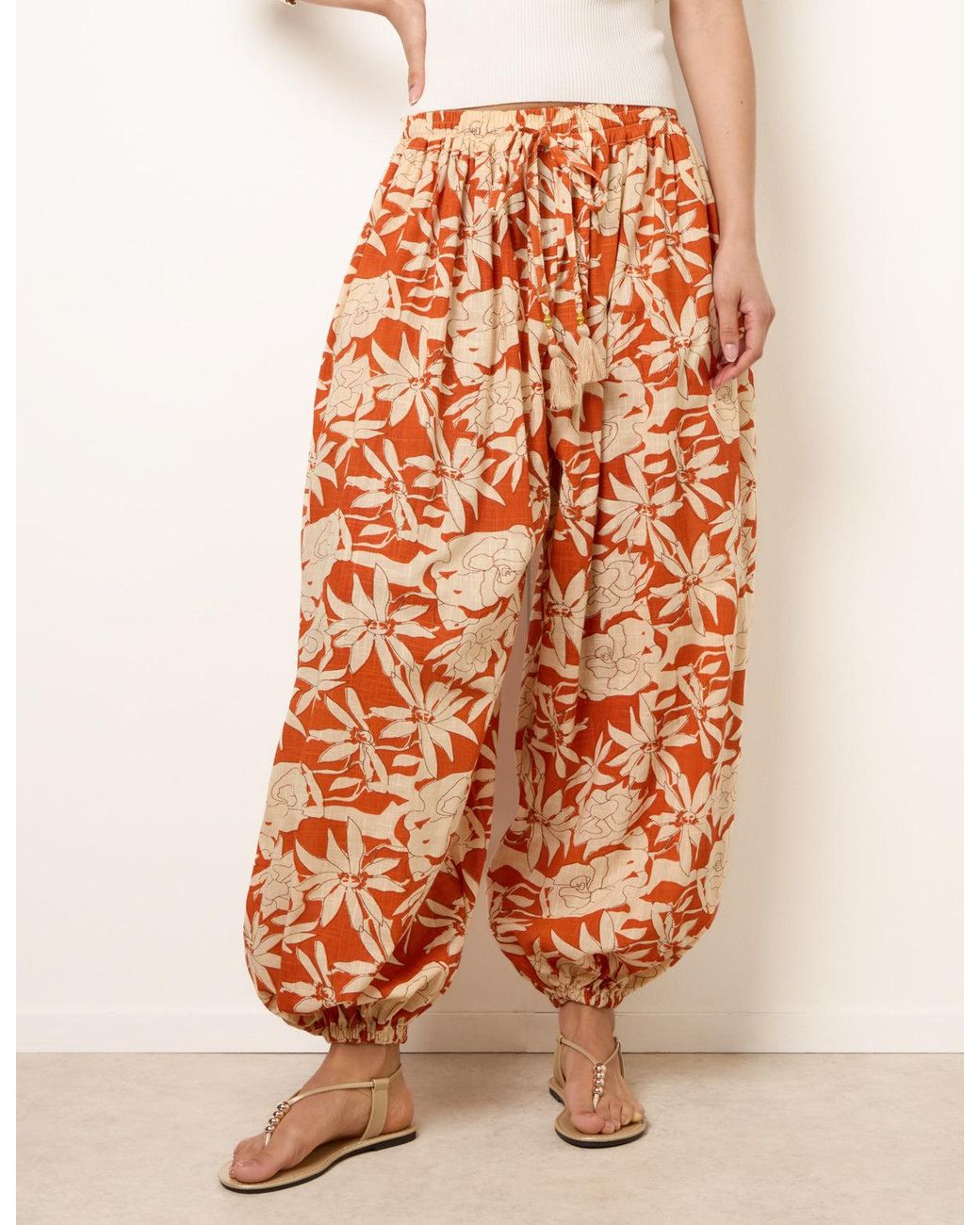 Blue Vanilla Orange Floral Balloon Pants