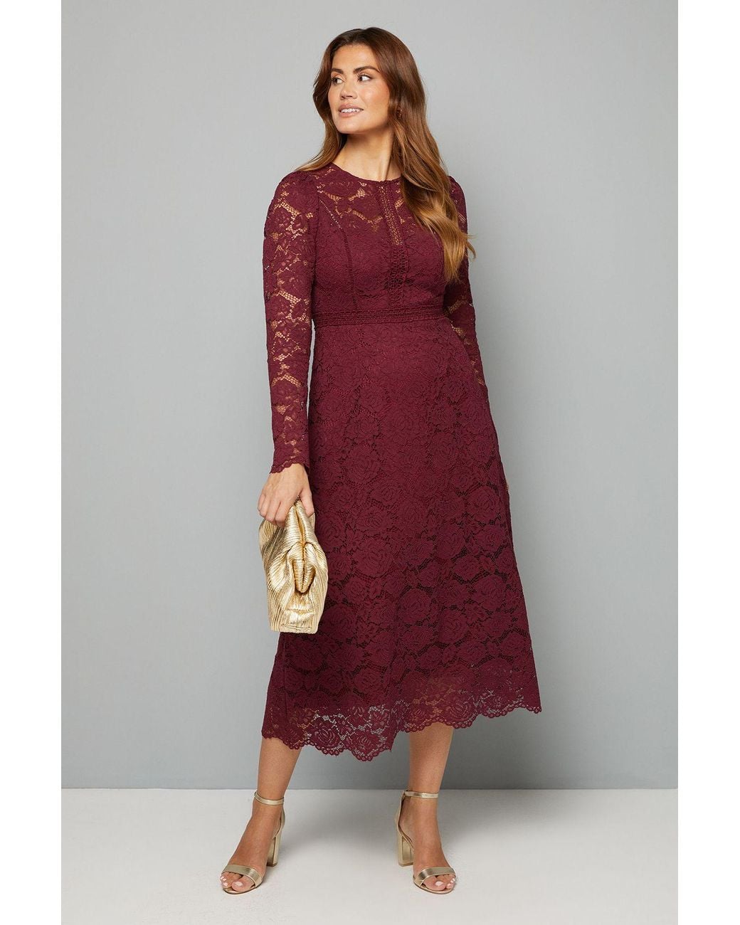 Wallis Red Lace Fit And Flare Midi Dress