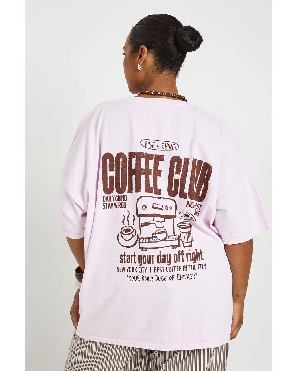 Boohoo Pink Plus Coffee Club Printed T Shirt