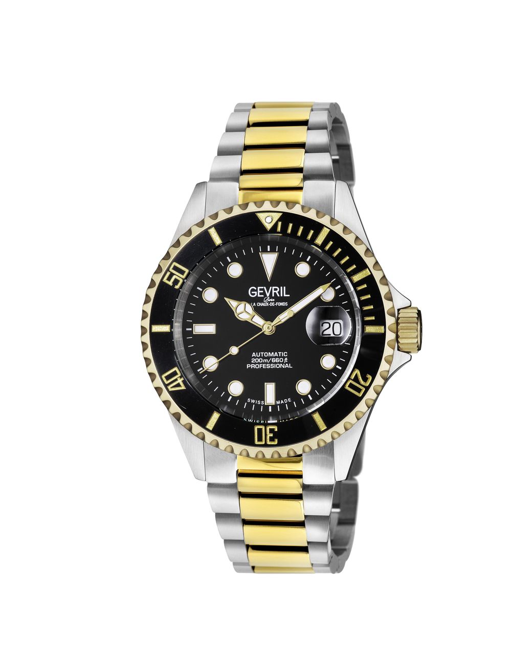 Gevril Metallic Wall Street 4855A Swiss Automatic, Sw220 Two-Tone Stainless Steel Luminous Date Watch for men